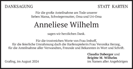 Traueranzeige von Anneliese Wilhelm von merkurtz