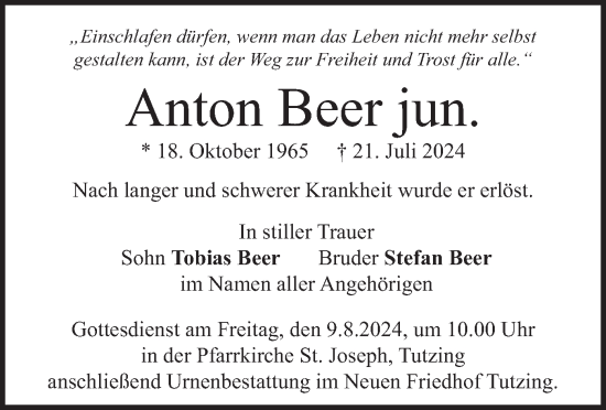 Traueranzeige von Anton Beer von merkurtz