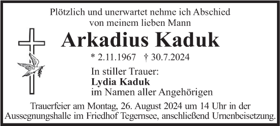 Traueranzeige von Arkadius Kaduk von merkurtz