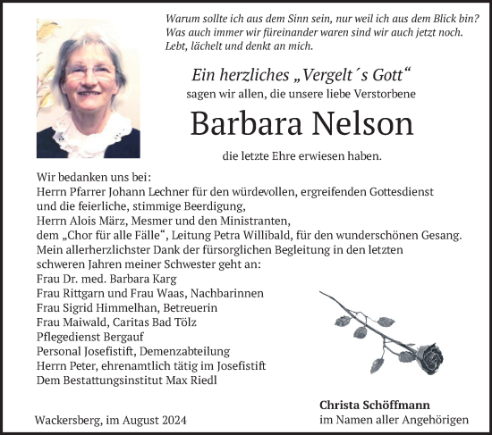 Traueranzeige von Barbara Nelson von merkurtz