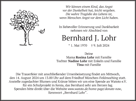 Traueranzeige von Bernhard  Lohr von merkurtz