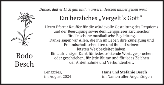 Traueranzeige von Bodo Besch von merkurtz