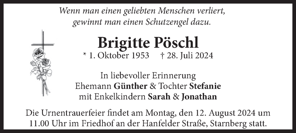  Traueranzeige für Brigitte Pöschl vom 03.08.2024 aus merkurtz