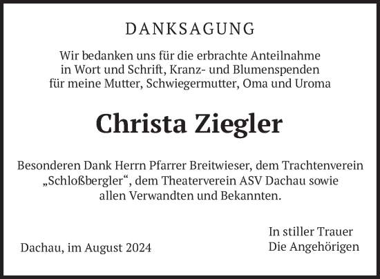 Traueranzeige von Christa Ziegler von merkurtz