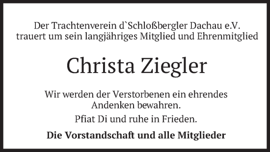 Traueranzeige von Christa Ziegler von merkurtz