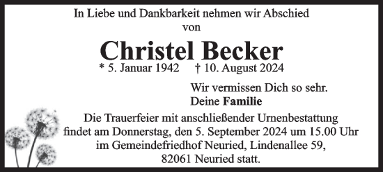 Traueranzeige von Christel Becker von merkurtz