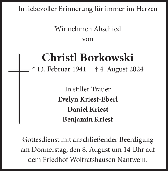 Traueranzeige von Christl Borkowski von merkurtz