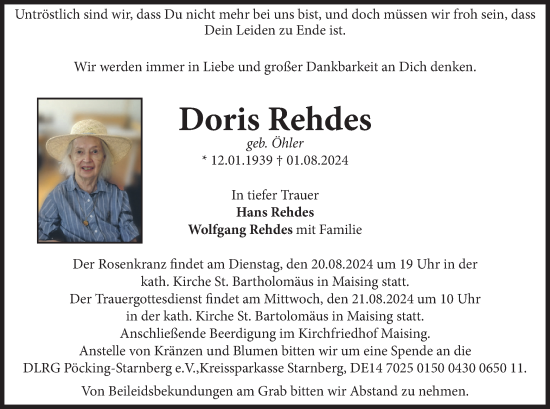 Traueranzeige von Doris Rehdes von merkurtz
