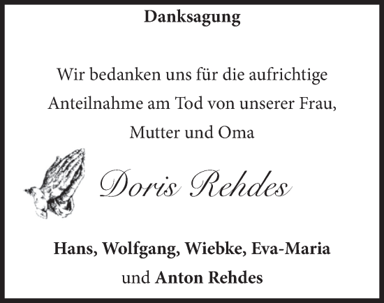 Traueranzeige von Doris Rehdes von merkurtz