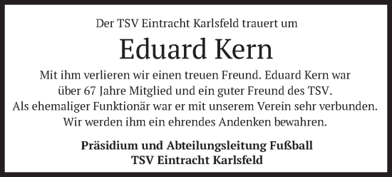 Traueranzeige von Eduard Kern von merkurtz