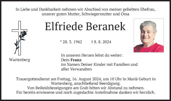 Traueranzeige von Elfriede Beranek von merkurtz