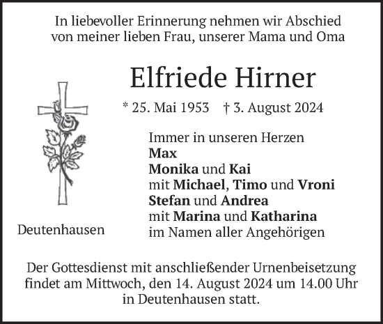 Traueranzeige von Elfriede Hirner von merkurtz
