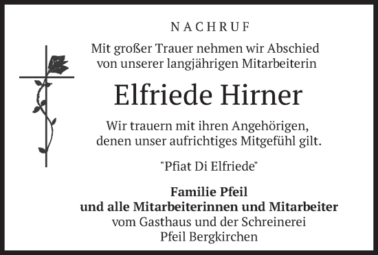 Traueranzeige von Elfriede Hirner von merkurtz
