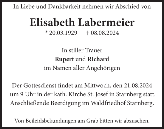 Traueranzeige von Elisabeth Labermeier von merkurtz