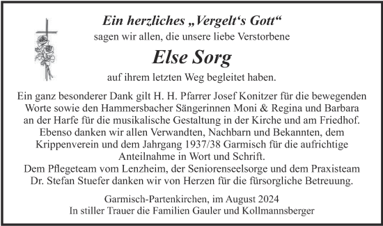 Traueranzeige von Else Sorg