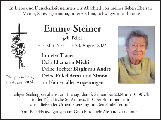 Traueranzeige von Emmy Steiner von merkurtz