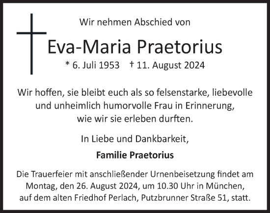 Traueranzeige von Eva-Maria Praetorius von merkurtz