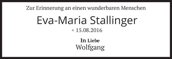 Traueranzeige von Eva-Maria Stallinger von merkurtz