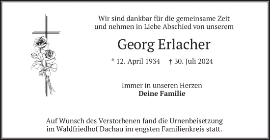 Traueranzeige von Georg Erlacher von merkurtz