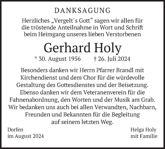 Traueranzeige von Gerhard Holy von merkurtz