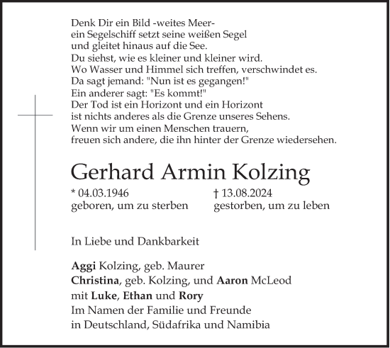 Traueranzeige von Gerhard Armin Kolzing von merkurtz