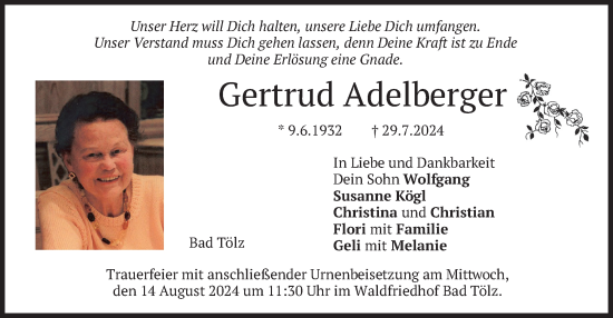 Traueranzeige von Gertrud Adelberger von merkurtz