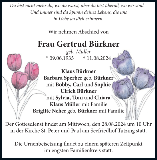 Traueranzeige von Gertrud Bürkner von merkurtz