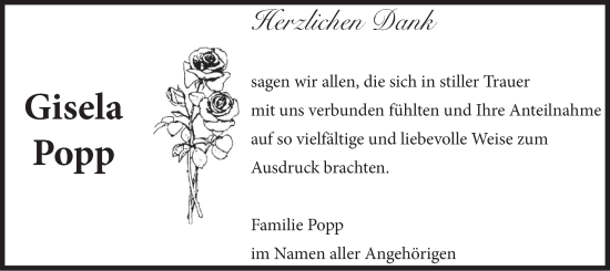 Traueranzeige von Gisela Popp von merkurtz