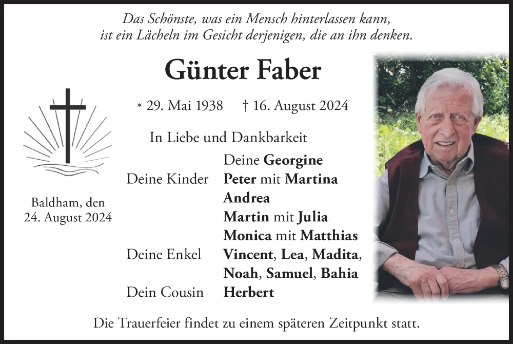  Traueranzeige für Günter Faber vom 24.08.2024 aus merkurtz