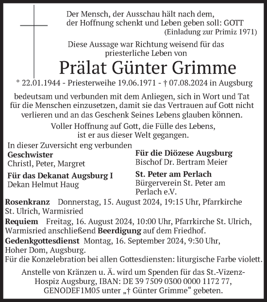 Traueranzeige von Günter Grimme von merkurtz
