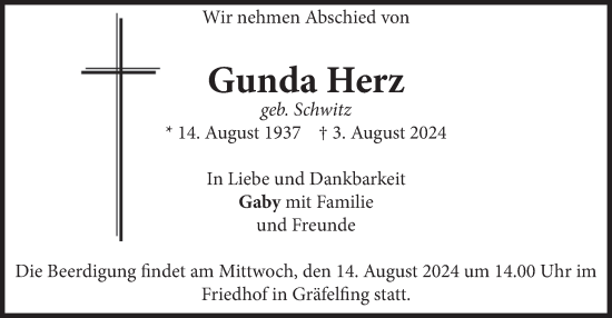 Traueranzeige von Gunda Herz von merkurtz