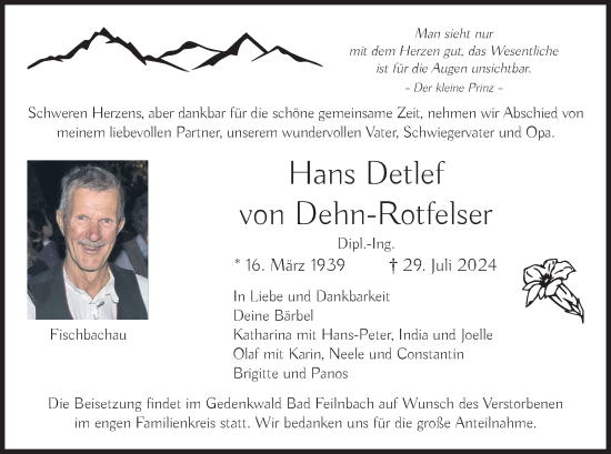 Traueranzeige von Detlef von Dehn-Rotfelser von merkurtz