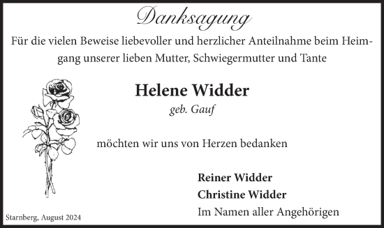 Traueranzeige von Helene Widder von merkurtz