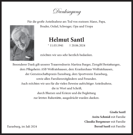 Traueranzeige von Helmut Santl von merkurtz
