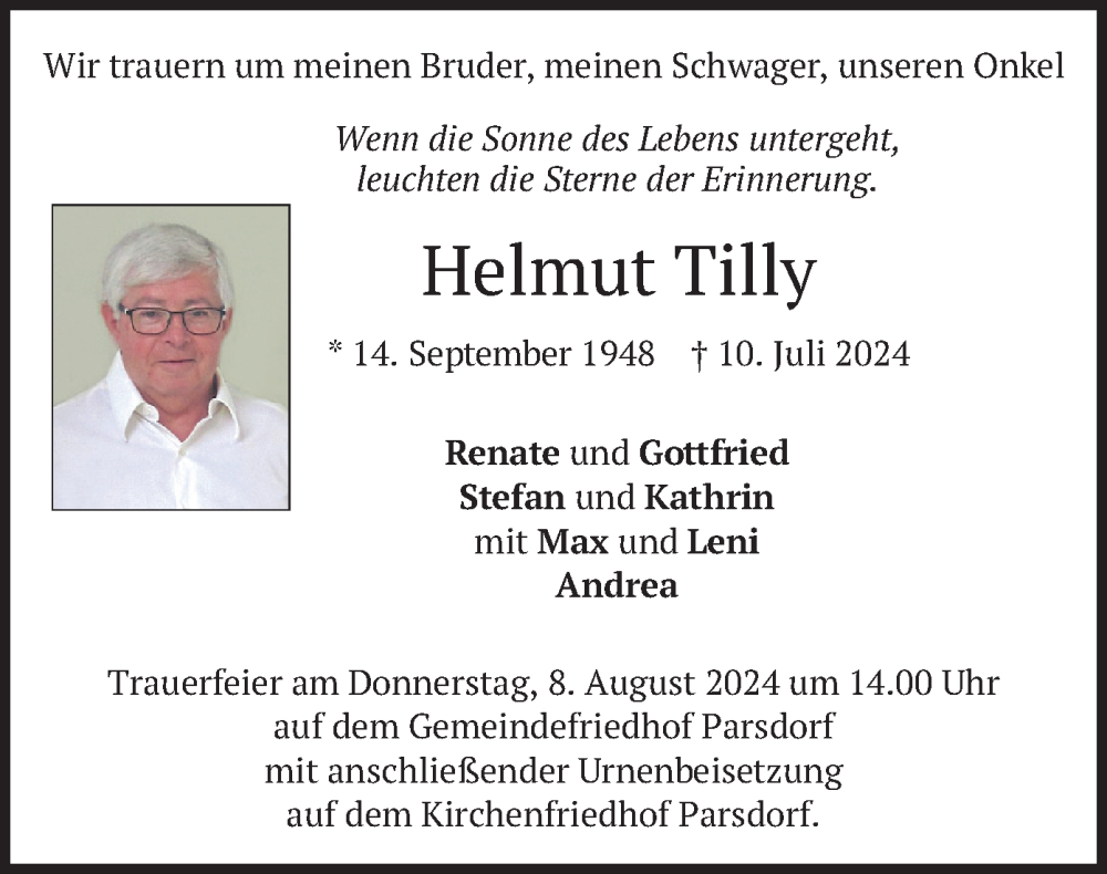  Traueranzeige für Helmut Tilly vom 03.08.2024 aus merkurtz