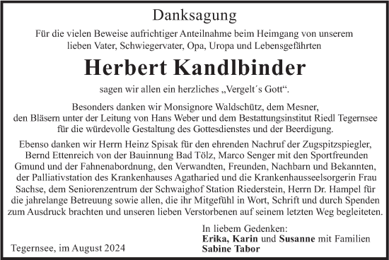 Traueranzeige von Herbert Kandlbinder von merkurtz