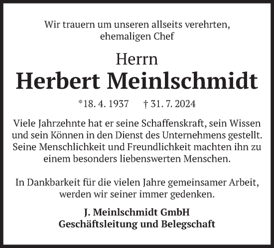 Traueranzeige von Herbert Meinlschmidt von merkurtz