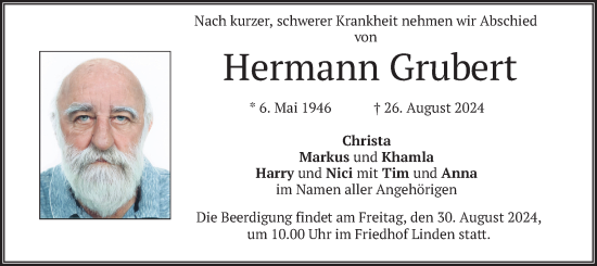 Traueranzeige von Hermann Grubert von merkurtz