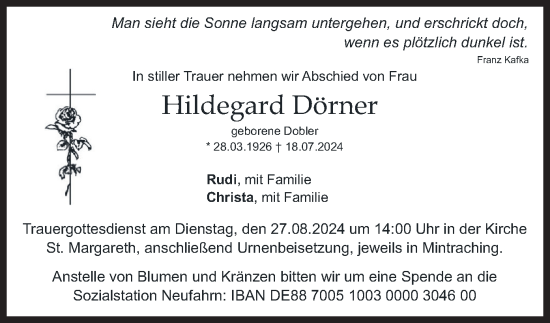 Traueranzeige von Hildegard Dörner von merkurtz
