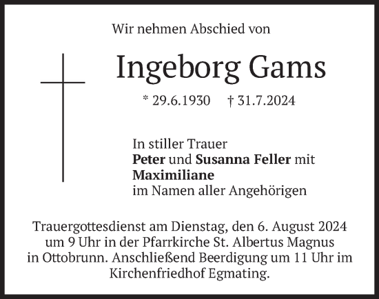 Traueranzeige von Ingeborg Gams von merkurtz