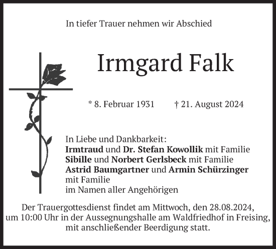 Traueranzeige von Irmgard Falk von merkurtz