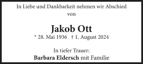 Traueranzeige von Jakob Ott von merkurtz