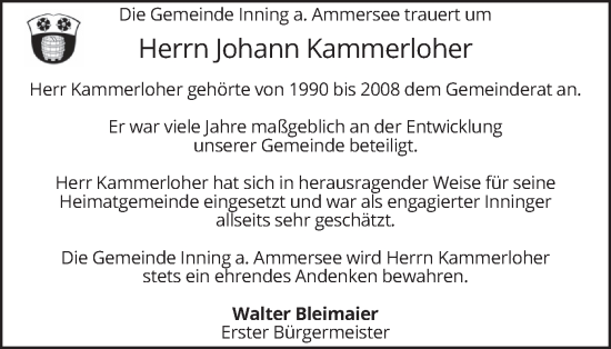 Traueranzeige von Johann Kammerloher von merkurtz