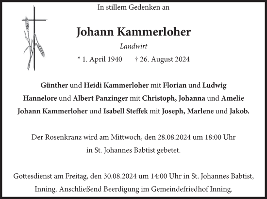 Traueranzeige von Johann Kammerloher von merkurtz