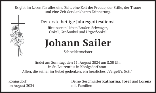 Traueranzeige von Johann Sailer von merkurtz