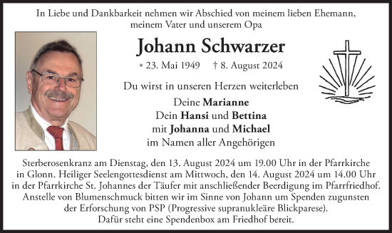 Traueranzeige von Johann Schwarzer von merkurtz