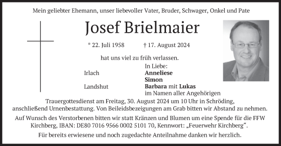 Traueranzeige von Josef Brielmaier von merkurtz