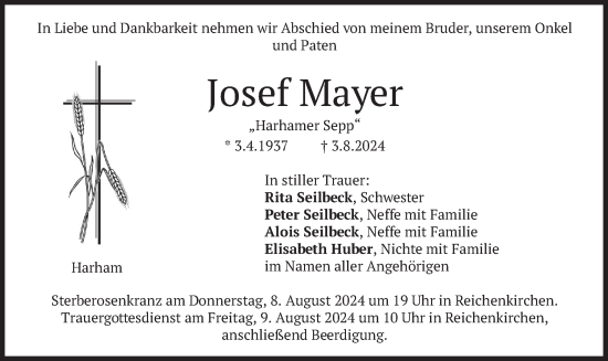 Traueranzeige von Josef Mayer von merkurtz