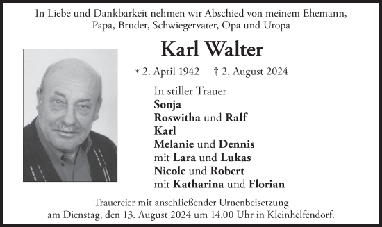 Traueranzeige von Karl Walter von merkurtz