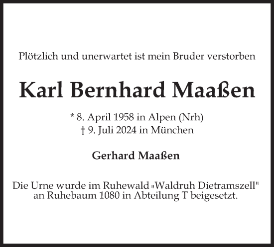 Traueranzeige von Karl Bernhard Maaßen von merkurtz